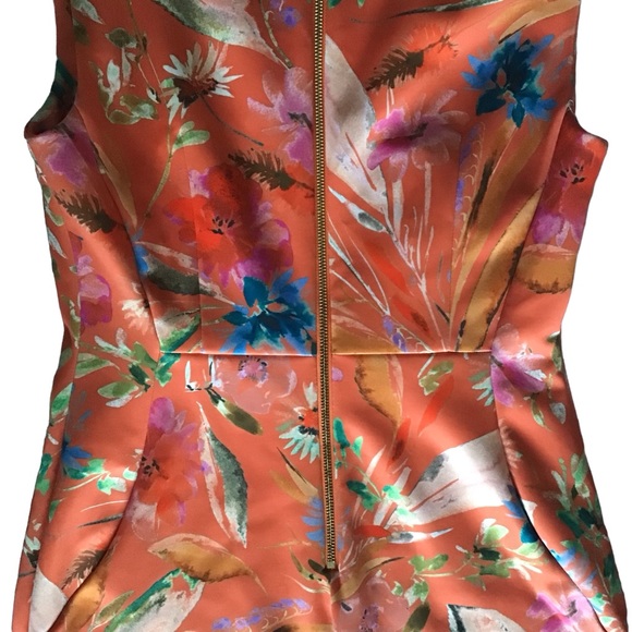 CALVIN KLEIN Scuba Ponte Orange Floral Sleeveless Exp. Zipper NWT SZ 8 MSRP $134 - Picture 7 of 9